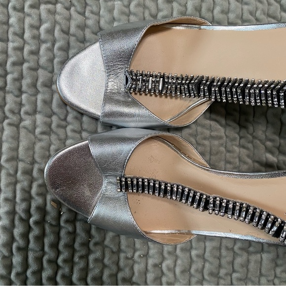 Silver Metallic T Strap Rhinestone Nine West Heels Pumps 8.5 Wedding Prom Shoes - Picture 7 of 7